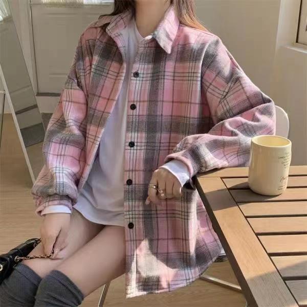 [A424] Áo khoác KATE kẻ caro PHOM RỘNG có túi dày dặn chống nắng hot trend hàng loại 1 - L2M