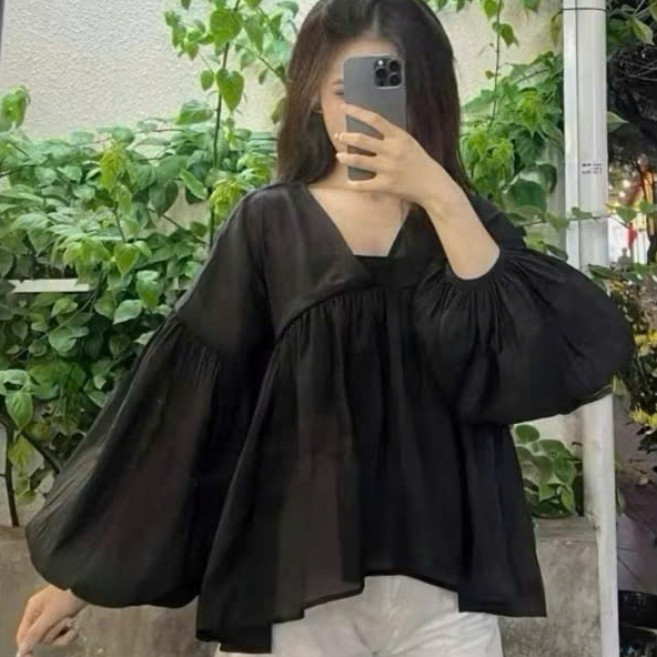 [A428] SET (2 MÓN) áo kiểu nữ BABYDOLL voan tơ MỎNG NHẸ tặng kèm lót trong xinh xắn - L2M (New)