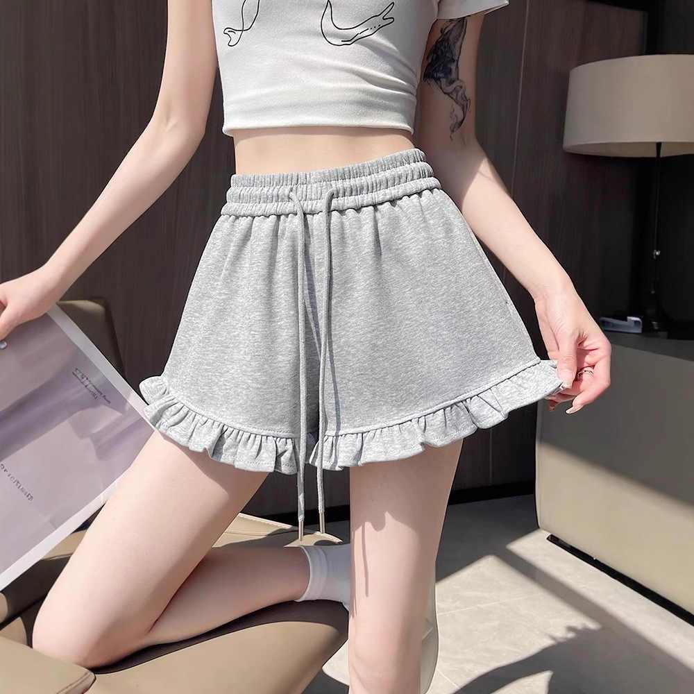 [Q087] Quần short nữ THUN GÂN phối ĐÙI BÈO lưng thun phối dây co giãn kiểu dáng năng động - L2M (New)