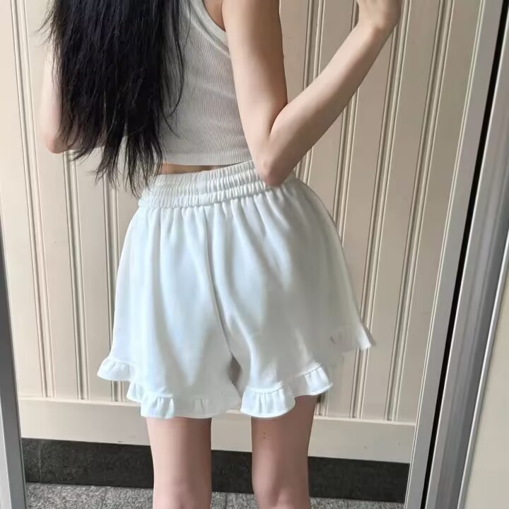 [Q087] Quần short nữ THUN GÂN phối ĐÙI BÈO lưng thun phối dây co giãn kiểu dáng năng động - L2M (New)
