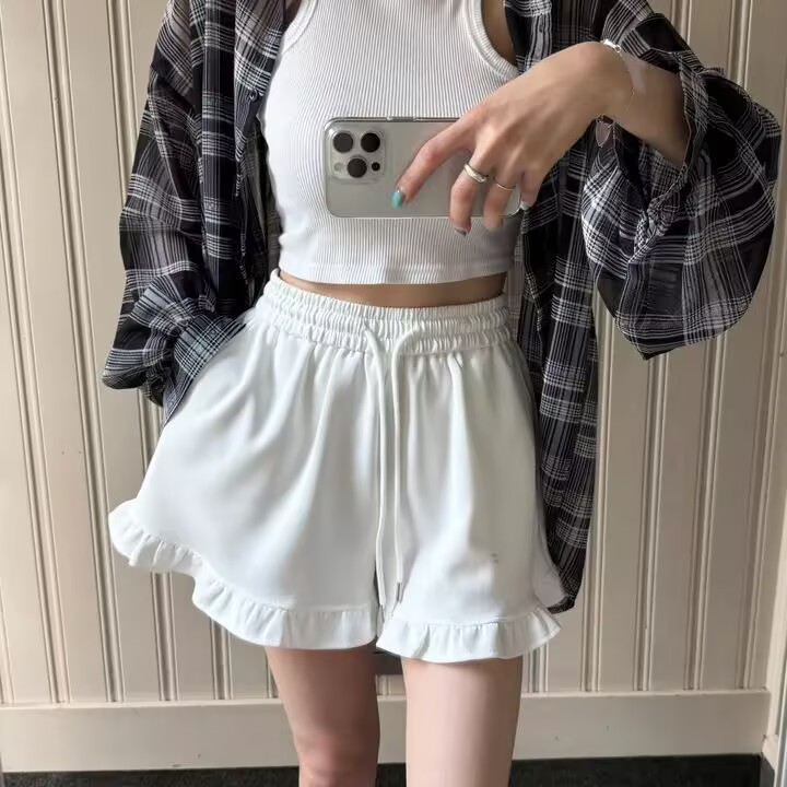 [Q087] Quần short nữ THUN GÂN phối ĐÙI BÈO lưng thun phối dây co giãn kiểu dáng năng động - L2M (New)