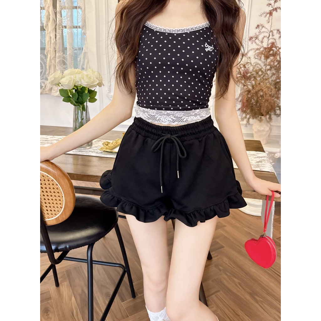 [Q087] Quần short nữ THUN GÂN phối ĐÙI BÈO lưng thun phối dây co giãn kiểu dáng năng động - L2M (New)
