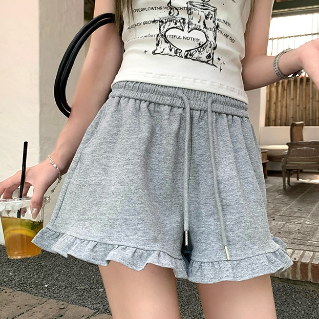 [Q087] Quần short nữ THUN GÂN phối ĐÙI BÈO lưng thun phối dây co giãn kiểu dáng năng động - L2M (New)