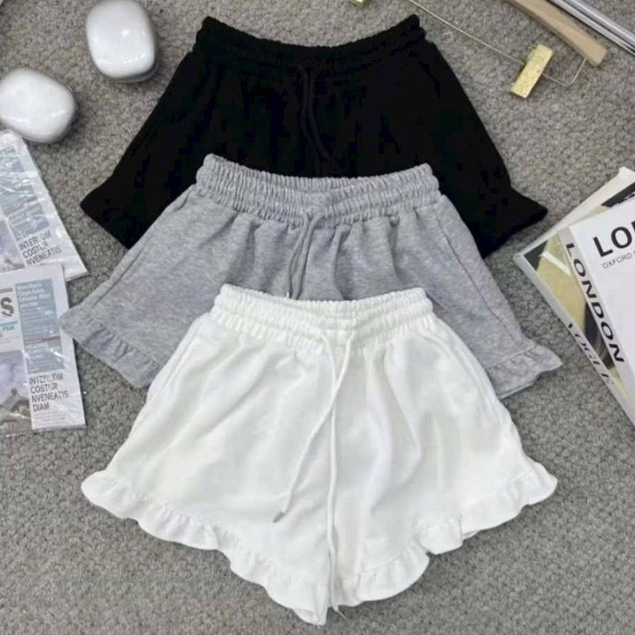[Q087] Quần short nữ THUN GÂN phối ĐÙI BÈO lưng thun phối dây co giãn kiểu dáng năng động - L2M (New)