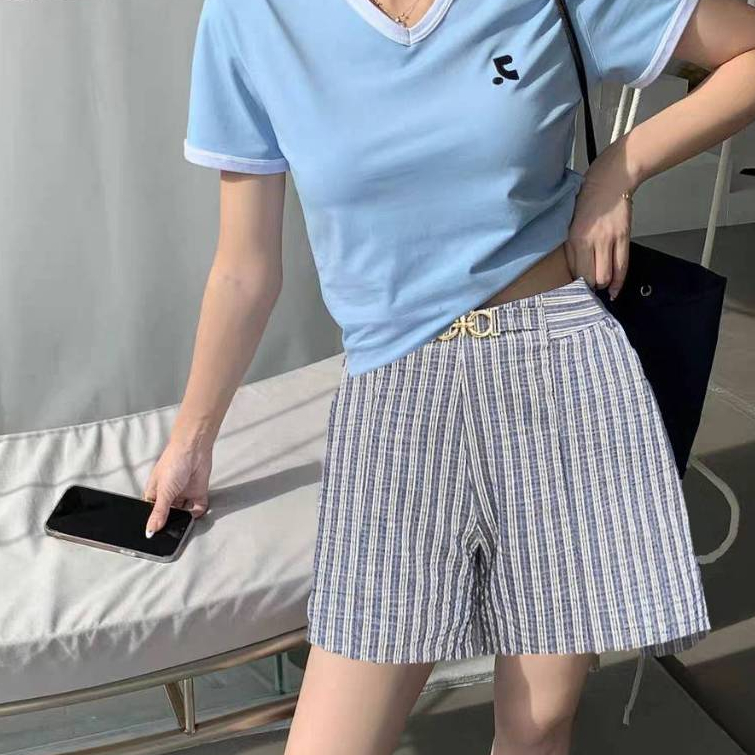 [Q086] Quần short nữ ĐŨI KẺ SỌC lưng thun phối KHOEN EO co giãn kiểu dáng năng động - L2M (New)
