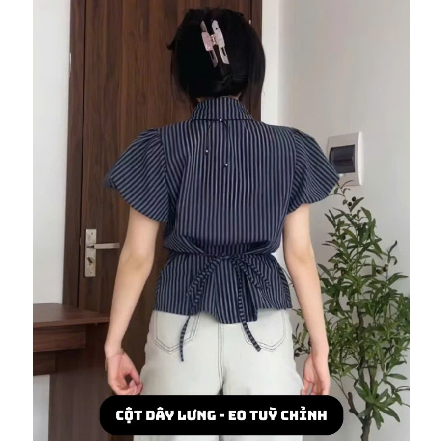 [A429] Áo sơ mi kiểu nữ KẺ SỌC CÓ DÂY CHIẾT EO tôn dáng phối tay bồng xinh xắn hot trend - L2M (New)