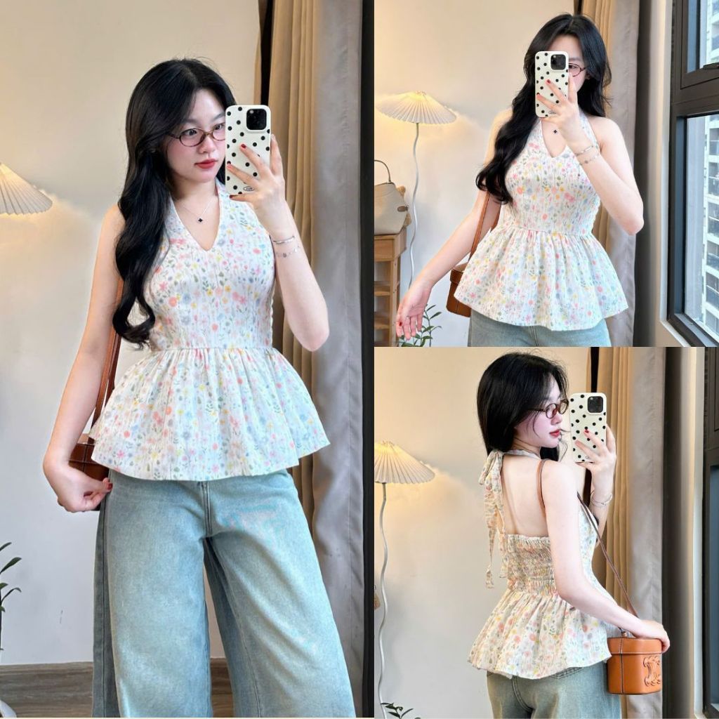 [A430] Áo kiểu nữ CỔ YẾM CHẤM BI có mút vạt xòe phối lưng chun tôn dáng xinh xắn hot trend - L2M (New)