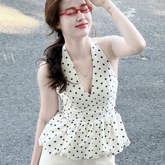 [A430] Áo kiểu nữ CỔ YẾM CHẤM BI có mút vạt xòe phối lưng chun tôn dáng xinh xắn hot trend - L2M (New)