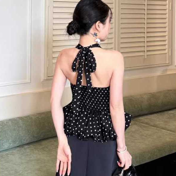 [A430] Áo kiểu nữ CỔ YẾM CHẤM BI có mút vạt xòe phối lưng chun tôn dáng xinh xắn hot trend - L2M (New)