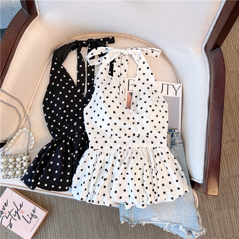 [A430] Áo kiểu nữ CỔ YẾM CHẤM BI có mút vạt xòe phối lưng chun tôn dáng xinh xắn hot trend - L2M (New)