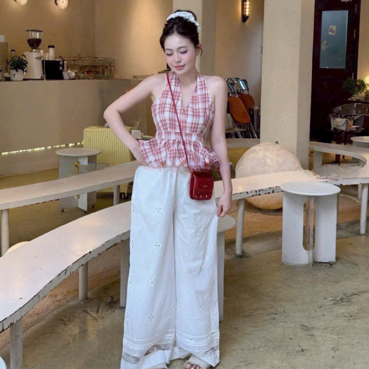 [A432] Áo kiểu nữ CỔ YẾM KẺ CARO có mút vạt xòe phối lưng chun tôn dáng xinh xắn hot trend - L2M (New)