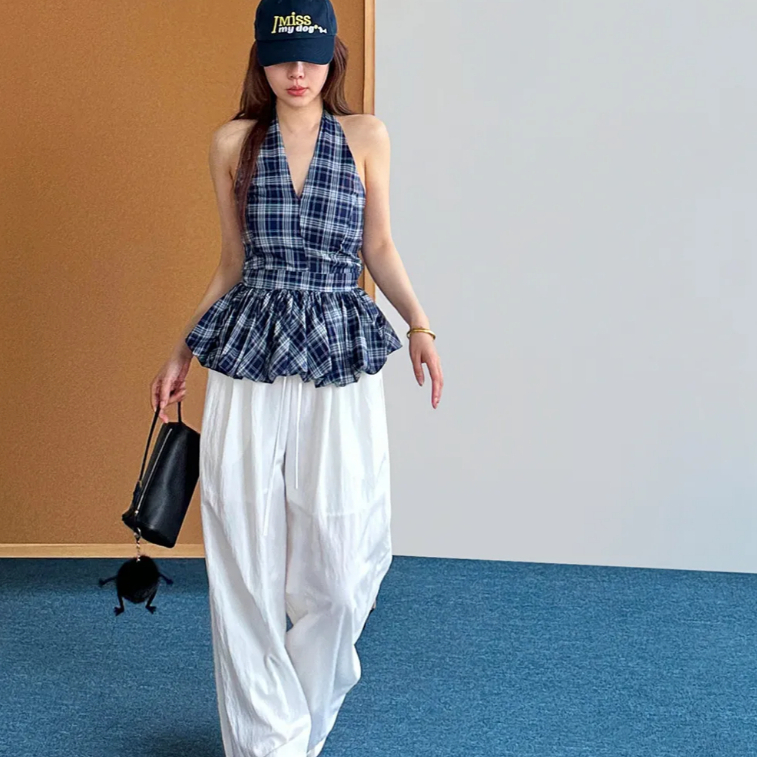 [A432] Áo kiểu nữ CỔ YẾM KẺ CARO có mút vạt xòe phối lưng chun tôn dáng xinh xắn hot trend - L2M (New)