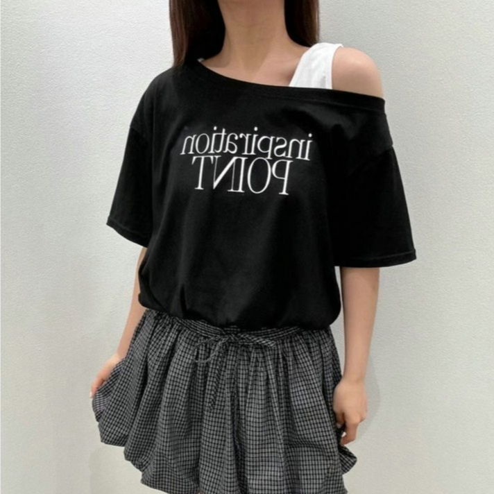 [A435] SET 2 ÁO NHÚM EO NỬA TRƯỚC thun cổ tròn phối chữ POINT dáng croptop trễ vai siêu xinh - L2M (New)