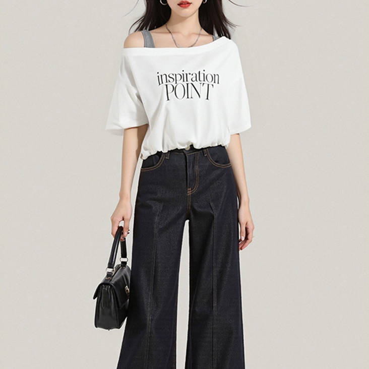 [A435] SET 2 ÁO NHÚM EO NỬA TRƯỚC thun cổ tròn phối chữ POINT dáng croptop trễ vai siêu xinh - L2M (New)