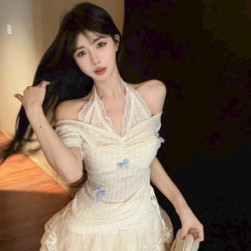 [A438] Áo len kiểu nữ PHỐI REN CỔ YẾM ĐÍNH NƠ dây rút 1 bên eo hàng Quảng Châu xinh xắn - L2M (New)