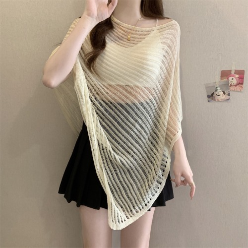 [A440] Áo LƯỚI len Montoghi dệt kim CHUI ĐẦU VẠT NHỌN phối choàng phong cách sang trọng - L2M (New)