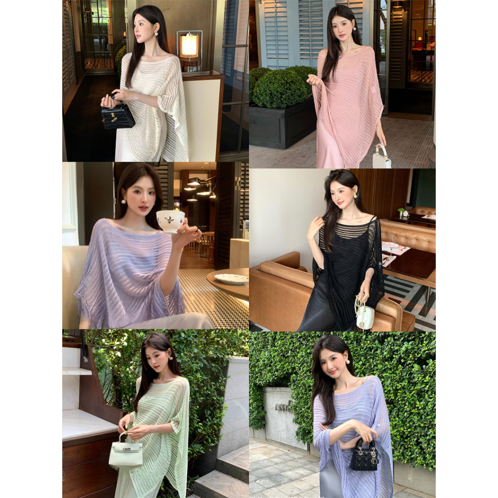 [A440] Áo LƯỚI len Montoghi dệt kim CHUI ĐẦU VẠT NHỌN phối choàng phong cách sang trọng - L2M (New)