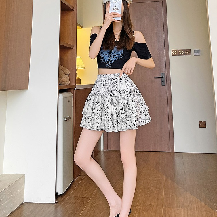 [Q089] Chân váy xòe PHỦ ĐẦY HOA LÁ ghép tầng có lót trong dáng ngắn xinh xắn - L2M