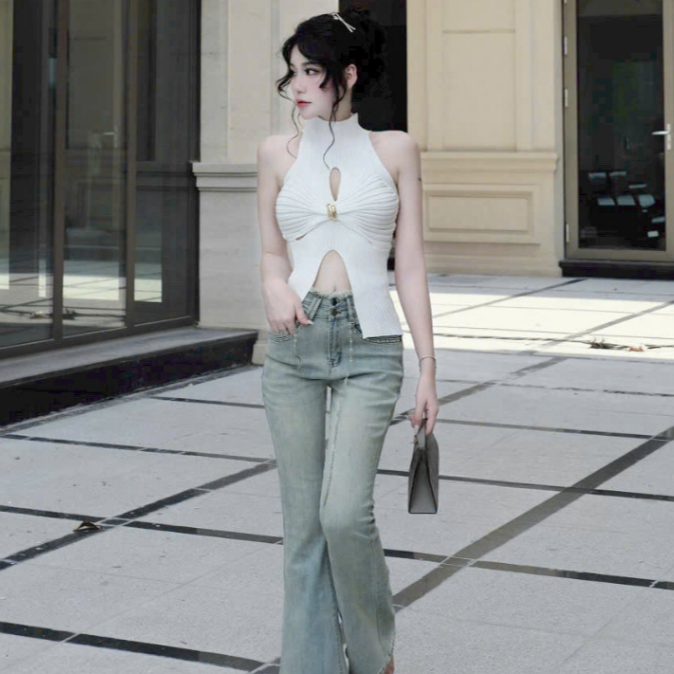 [A442] Áo len Montoghi dệt kim 3 lỗ CUT OUT CÀI KHUY GIỮA  dáng xẻ tà ôm body tôn dáng - L2M (New)