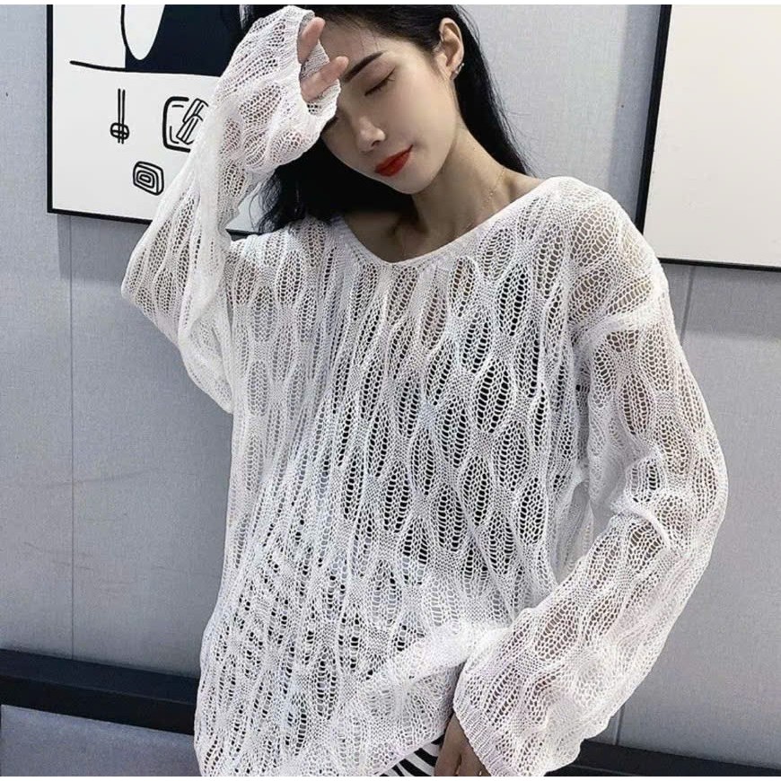 [A441] Áo len LƯỚI montoghi dệt kim MẮC XÍCH HÌNH ELIP form rộng mặc ngoài đi biển dễ phối đồ - L2M (New)