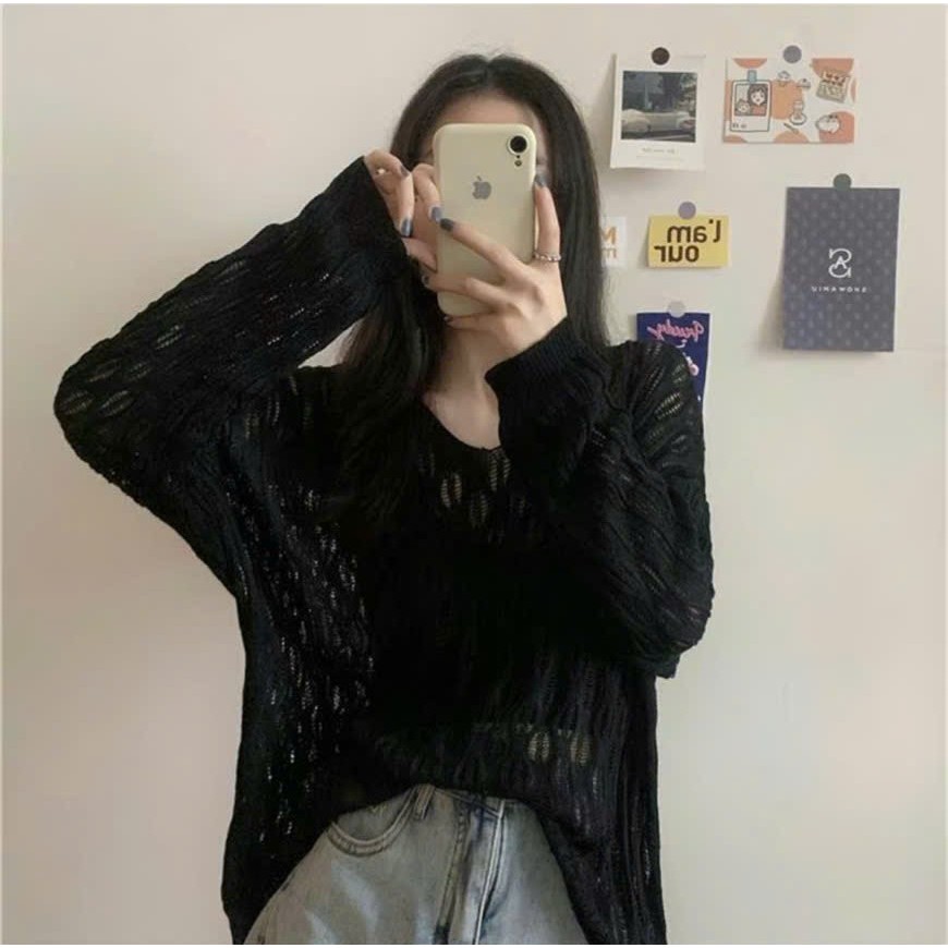 [A441] Áo len LƯỚI montoghi dệt kim MẮC XÍCH HÌNH ELIP form rộng mặc ngoài đi biển dễ phối đồ - L2M (New)