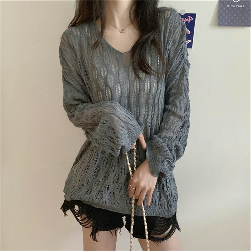 [A441] Áo len LƯỚI montoghi dệt kim MẮC XÍCH HÌNH ELIP form rộng mặc ngoài đi biển dễ phối đồ - L2M (New)