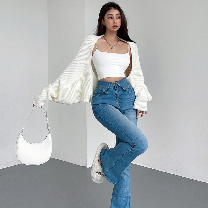 [A445] Áo khoác len Cardigan kiểu TAY DƠI LEN GÂN tay dài chống nắng dày dặn - L2M (New)