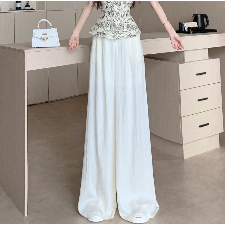 [A446] Set Áo kiểu CỔ YẾM VẼ HOA VĂN có mút kèm QUẦN TƠ GÃY 2 lớp ống rộng lưng chun tôn dáng - L2M (New)