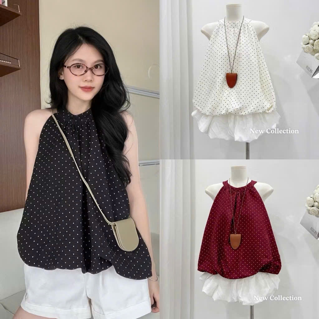[A443] Áo kiểu nữ cổ yếm TRÒN DÁNG BÍ PHỒNG XÒE baby kiểu chấm bi xinh xắn hot trend - L2M