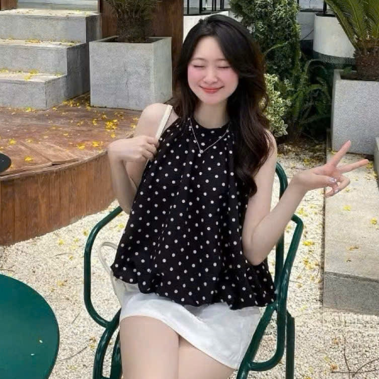 [A443] Áo kiểu nữ cổ yếm TRÒN DÁNG BÍ PHỒNG XÒE baby kiểu chấm bi xinh xắn hot trend - L2M