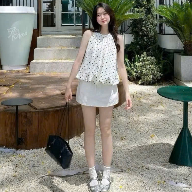 [A443] Áo kiểu nữ cổ yếm TRÒN DÁNG BÍ PHỒNG XÒE baby kiểu chấm bi xinh xắn hot trend - L2M