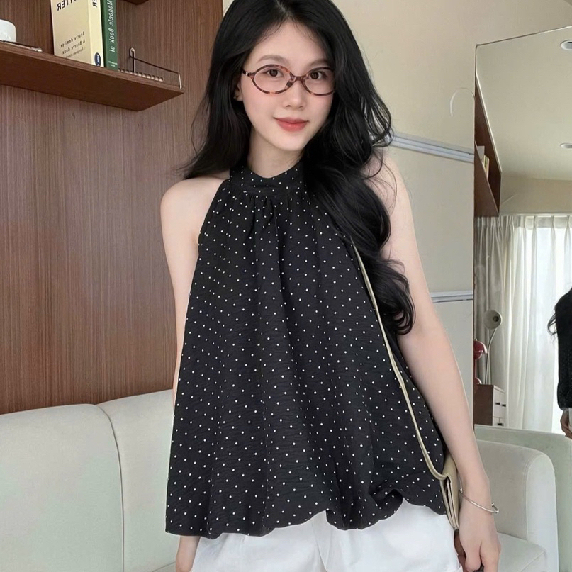 [A443] Áo kiểu nữ cổ yếm TRÒN DÁNG BÍ PHỒNG XÒE baby kiểu chấm bi xinh xắn hot trend - L2M