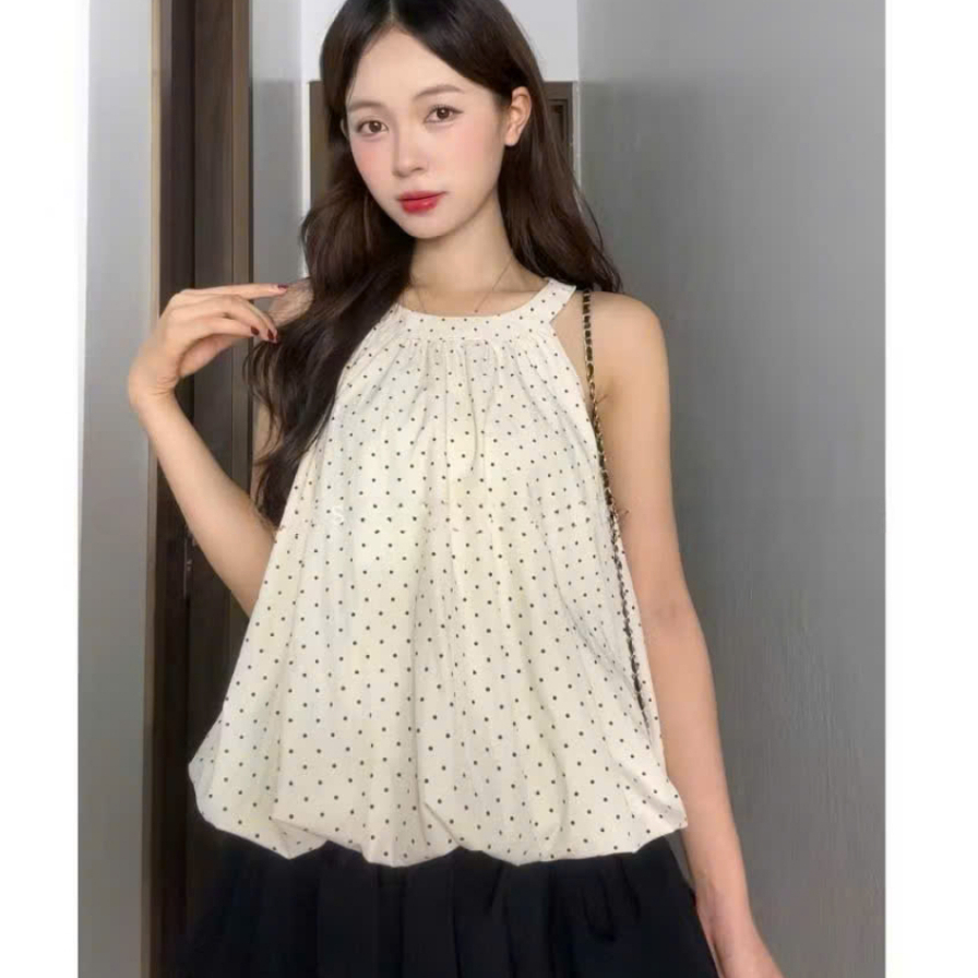 [A443] Áo kiểu nữ cổ yếm TRÒN DÁNG BÍ PHỒNG XÒE baby kiểu chấm bi xinh xắn hot trend - L2M