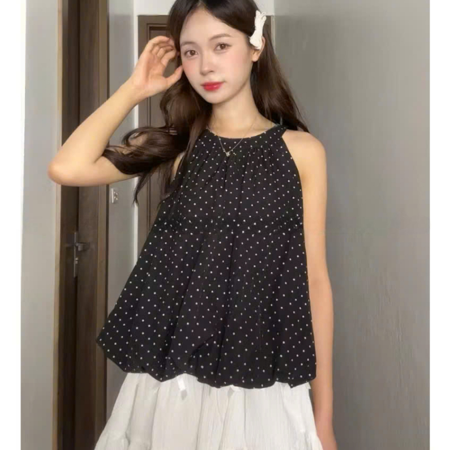 [A443] Áo kiểu nữ cổ yếm TRÒN DÁNG BÍ PHỒNG XÒE baby kiểu chấm bi xinh xắn hot trend - L2M