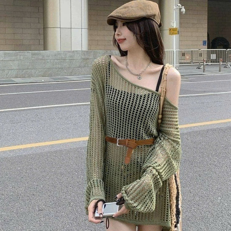 [A369] Áo len LƯỚI montoghi dệt kim LỖ TRÒN TAY DÀI form rộng mặc ngoài có thể mặc Bigsize - L2M  (Hot)