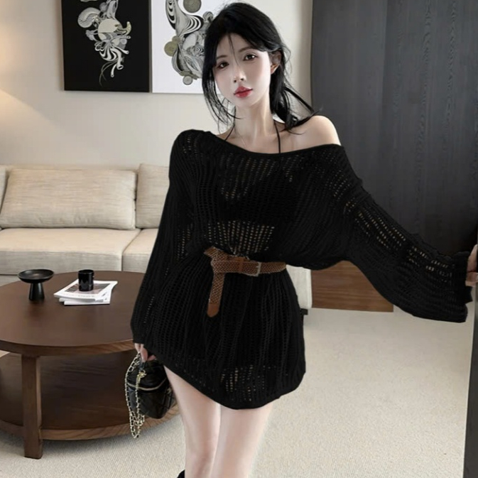 [A369] Áo len LƯỚI montoghi dệt kim LỖ TRÒN TAY DÀI form rộng mặc ngoài có thể mặc Bigsize - L2M  (Hot)