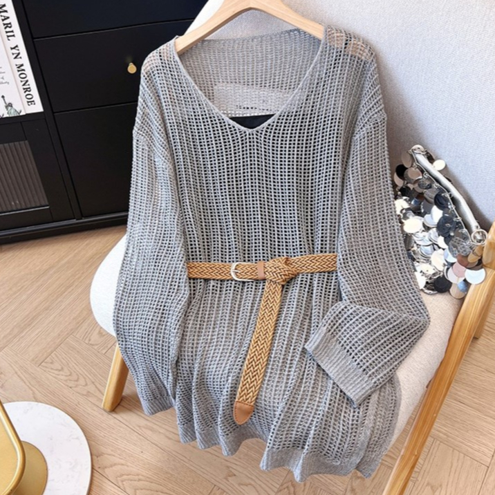 [A369] Áo len LƯỚI montoghi dệt kim LỖ TRÒN TAY DÀI form rộng mặc ngoài có thể mặc Bigsize - L2M  (Hot)