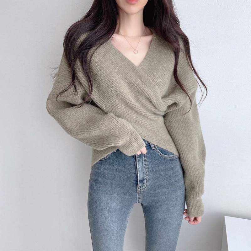 [A451] Áo len nữ Montoghi dệt kim PHỐI CHÉO 2 BÊN mặc được nhiều kiểu tay dài sang trọng - L2M (New)