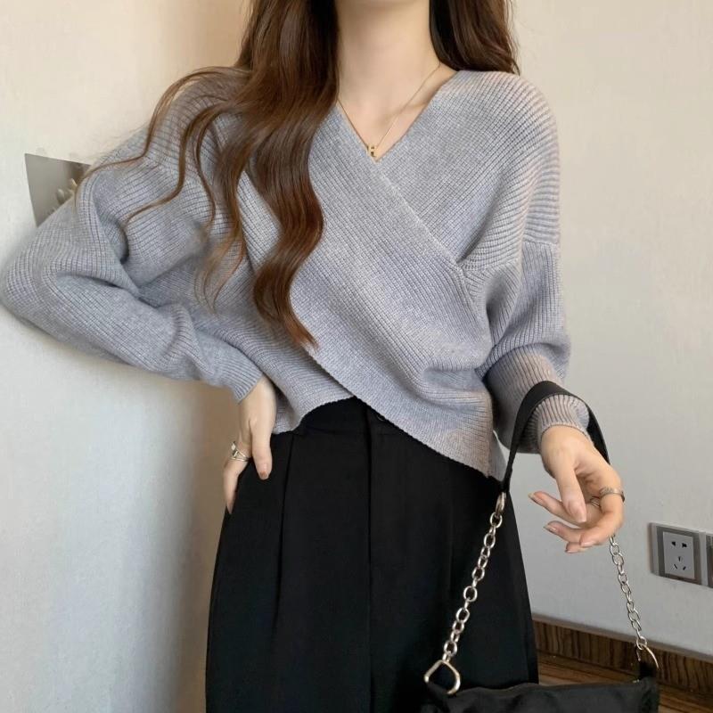 [A451] Áo len nữ Montoghi dệt kim PHỐI CHÉO 2 BÊN mặc được nhiều kiểu tay dài sang trọng - L2M (New)