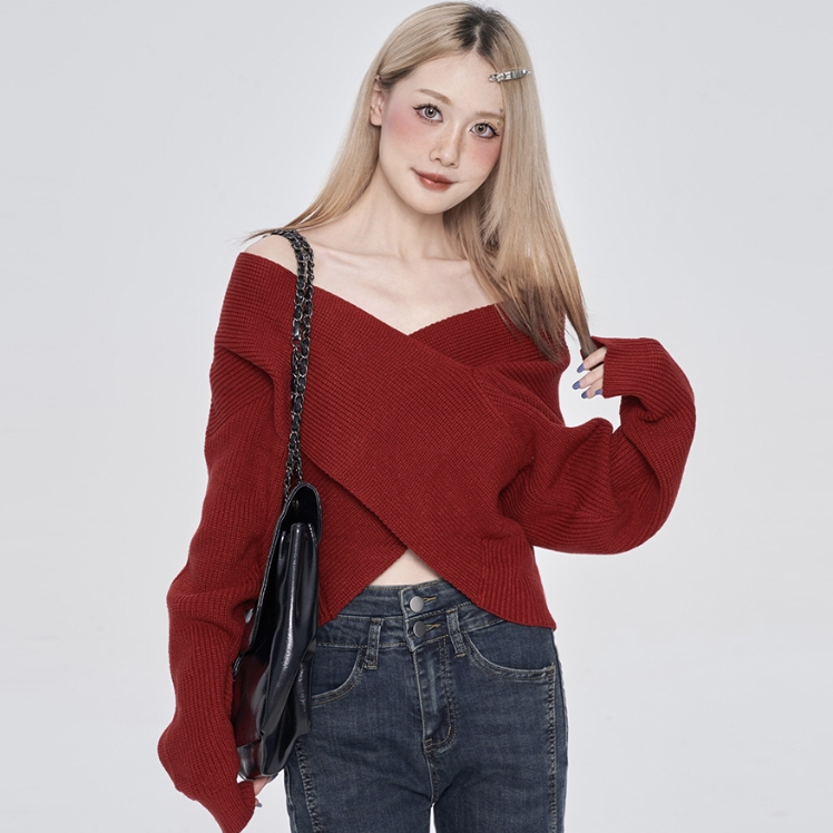 [A451] Áo len nữ Montoghi dệt kim PHỐI CHÉO 2 BÊN mặc được nhiều kiểu tay dài sang trọng - L2M (New)