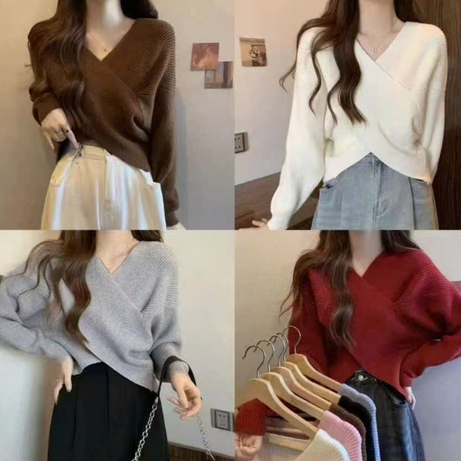 [A451] Áo len nữ Montoghi dệt kim PHỐI CHÉO 2 BÊN mặc được nhiều kiểu tay dài sang trọng - L2M (New)