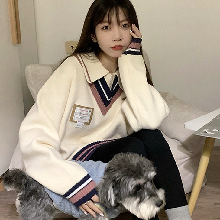 [A453] Áo len nữ Montoghi THU ĐÔNG KIỂU GILE VIỀN PHỐI TAG cổ len phom rộng Hàn Quốc cá tính - L2M (New)