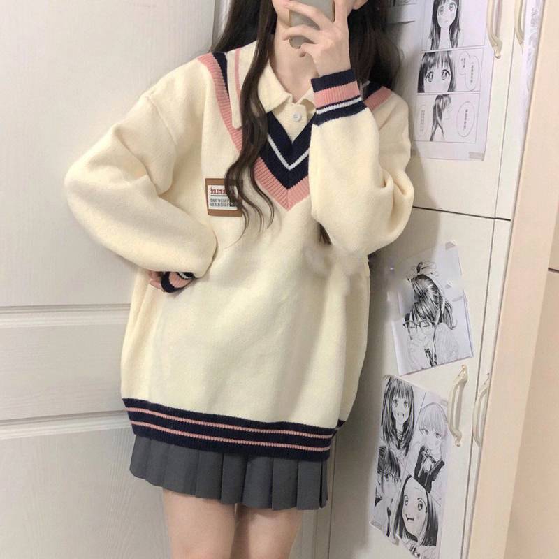 [A453] Áo len nữ Montoghi THU ĐÔNG KIỂU GILE VIỀN PHỐI TAG cổ len phom rộng Hàn Quốc cá tính - L2M (New)