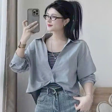 [A472] SET Áo kiểu nữ gồm SƠ MI XOẮN NGOÀI kèm lót trong KẺ SỌC hàng Quảng Châu xinh xắn - L2M (New)