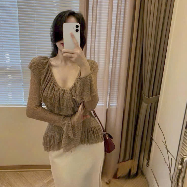 [A491] Áo len kiểu nữ PHỐI BÈO 2 CÁNH TAY LOE dài họa tiết hàng Quảng Châu sang chảnh - L2M (New)
