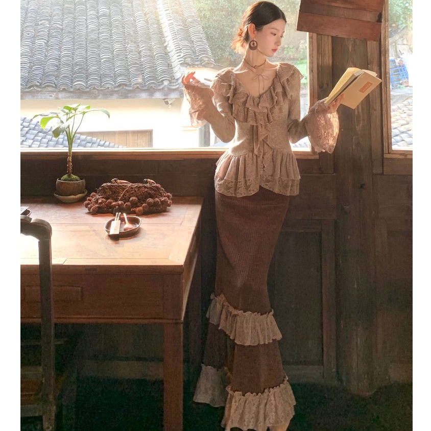 [A491] Áo len kiểu nữ PHỐI BÈO 2 CÁNH TAY LOE dài họa tiết hàng Quảng Châu sang chảnh - L2M (New)