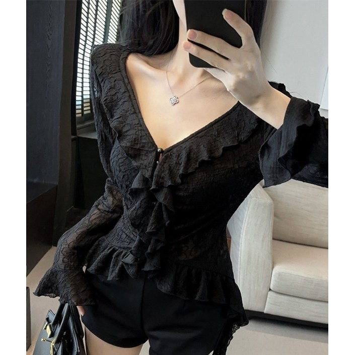 [A491] Áo len kiểu nữ PHỐI BÈO 2 CÁNH TAY LOE dài họa tiết hàng Quảng Châu sang chảnh - L2M (New)