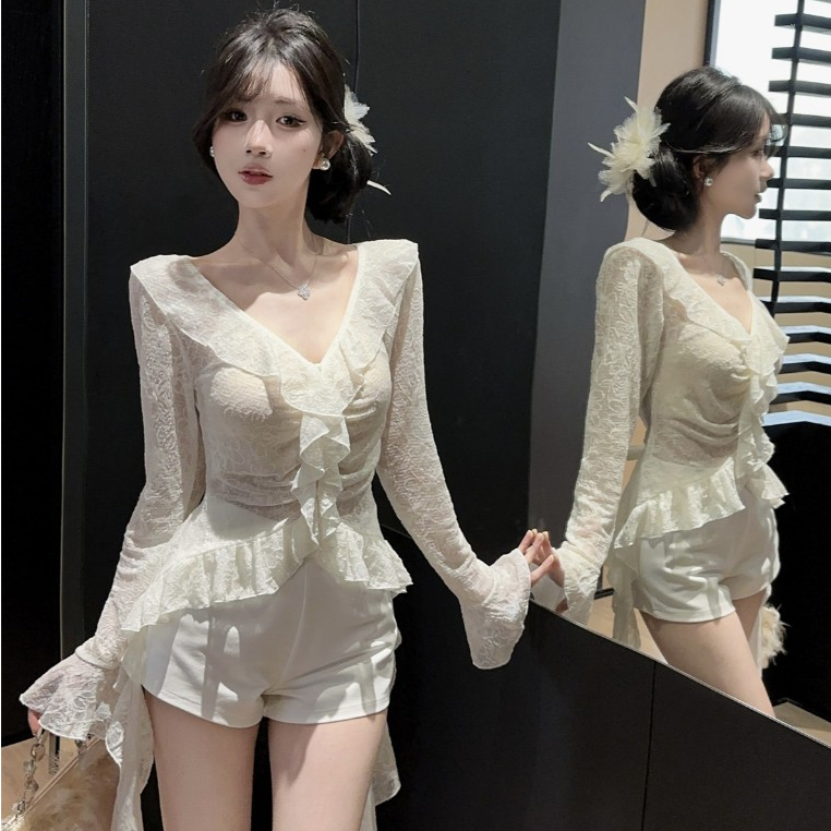 [A491] Áo len kiểu nữ PHỐI BÈO 2 CÁNH TAY LOE dài họa tiết hàng Quảng Châu sang chảnh - L2M (New)