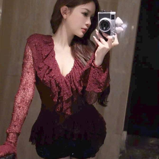 [A491] Áo len kiểu nữ PHỐI BÈO 2 CÁNH TAY LOE dài họa tiết hàng Quảng Châu sang chảnh - L2M (New)