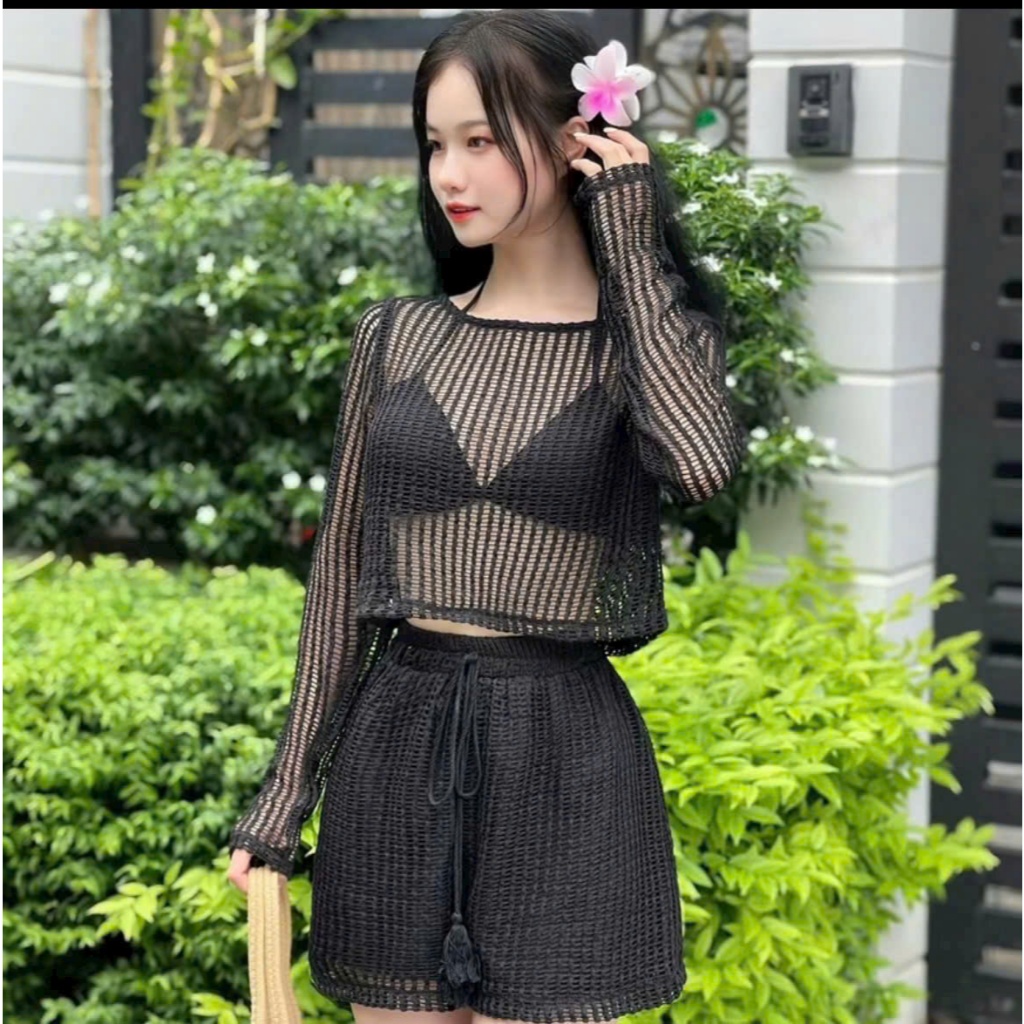 [A479] SET (3 MÓN) áo len LƯỚI KÈM LÓT PHỐI QUẦN SHORT LƯỚI thời trang đi biển xinh xắn - L2M (New)